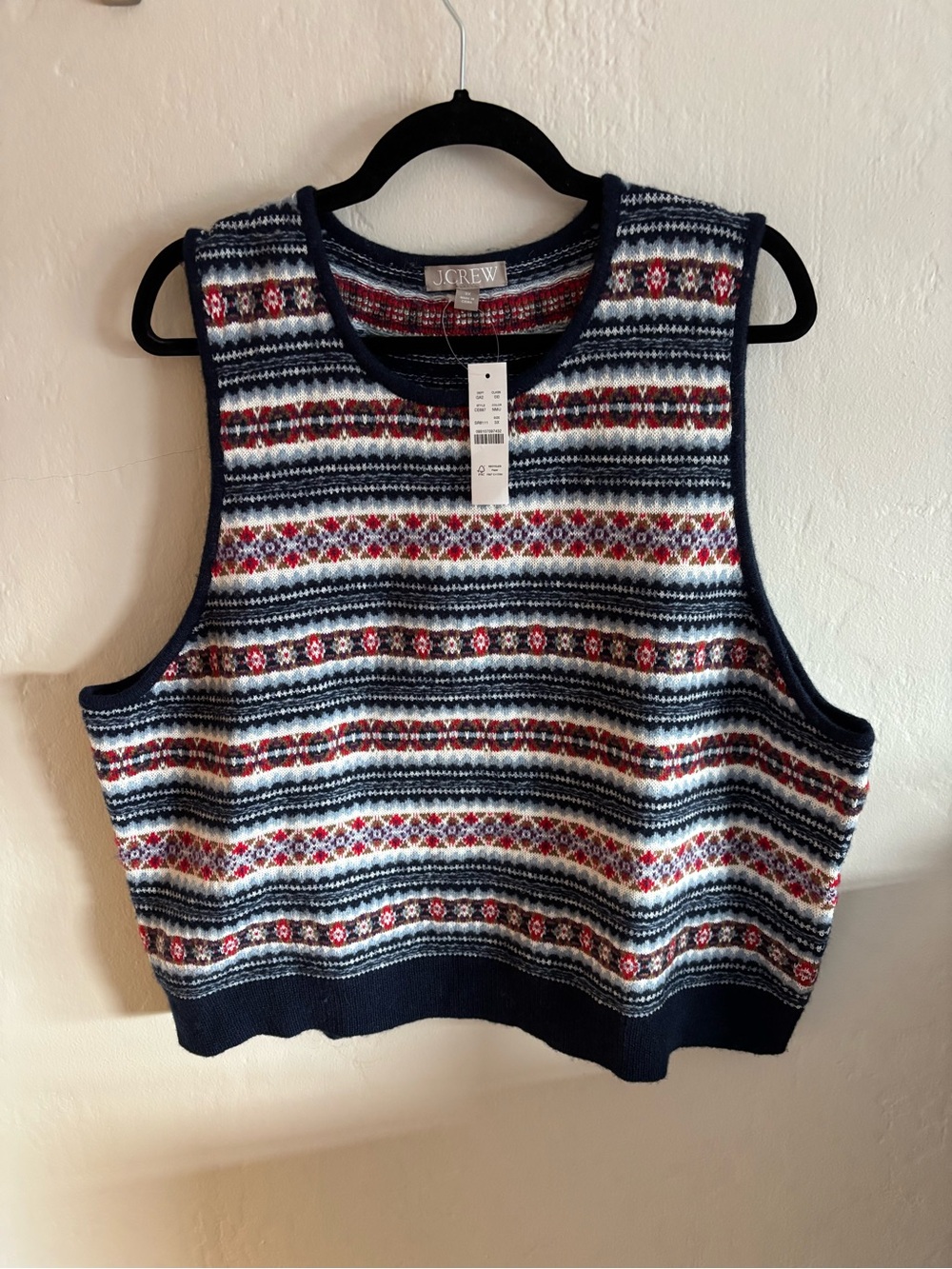 J. Crew Navy Fair Isle Knit Crop Tank Vest 3X Wool Blend NWT